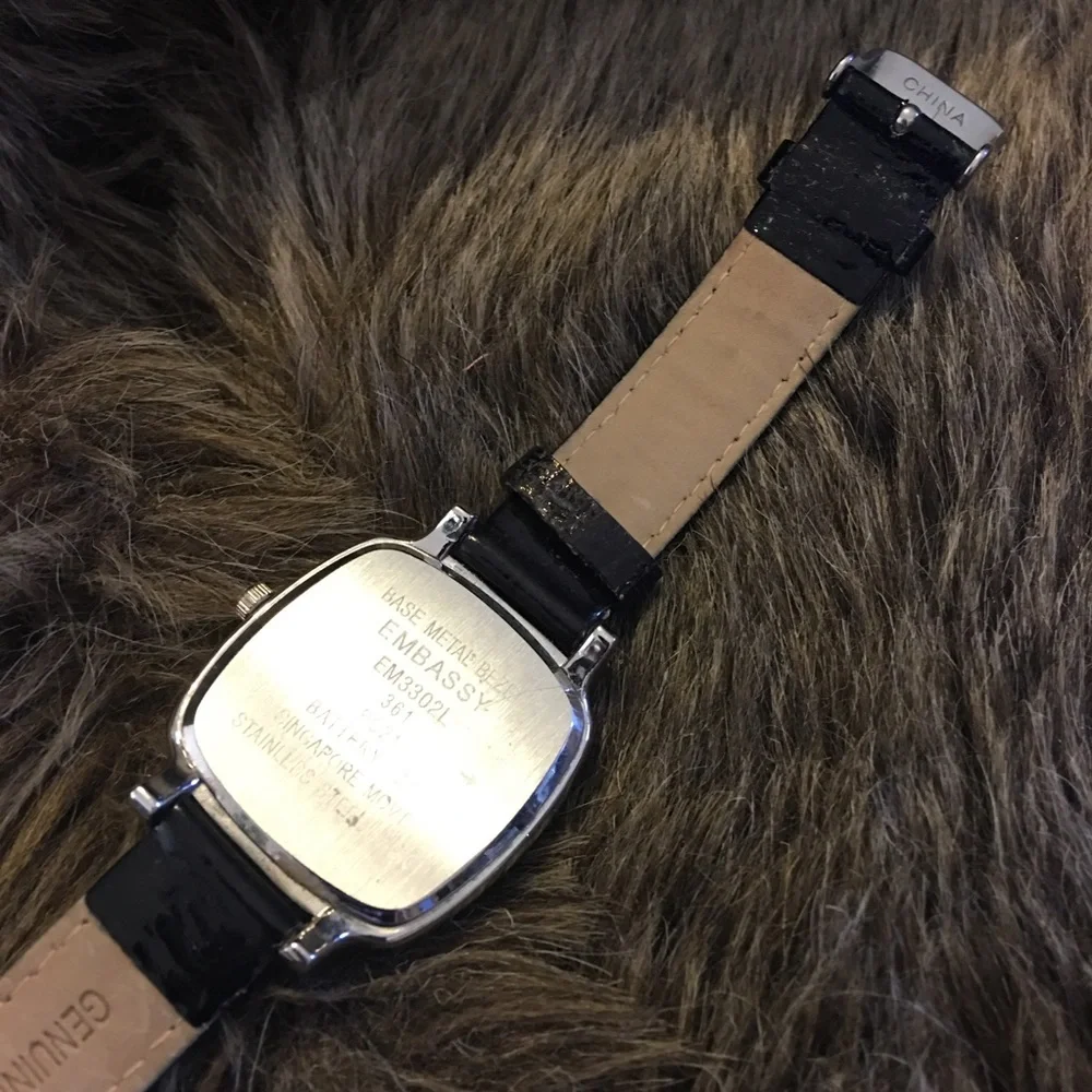 Ladies Embassy black leather rhinestone watch